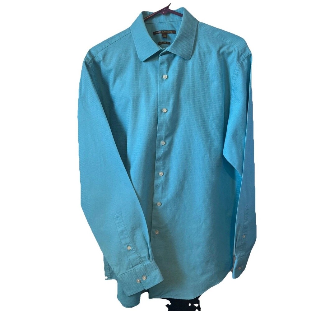 BCBG Attitude Men's Teal Long Sleeved Modern Fit Dress Shirt Cotton Large